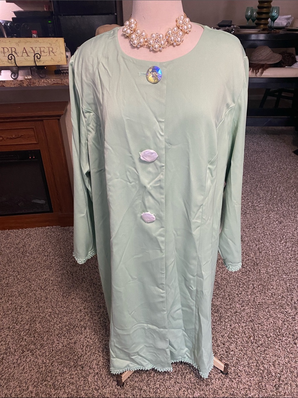 Ashro Mint Green Long Sleeve Dress with Pearl-Style Buttons